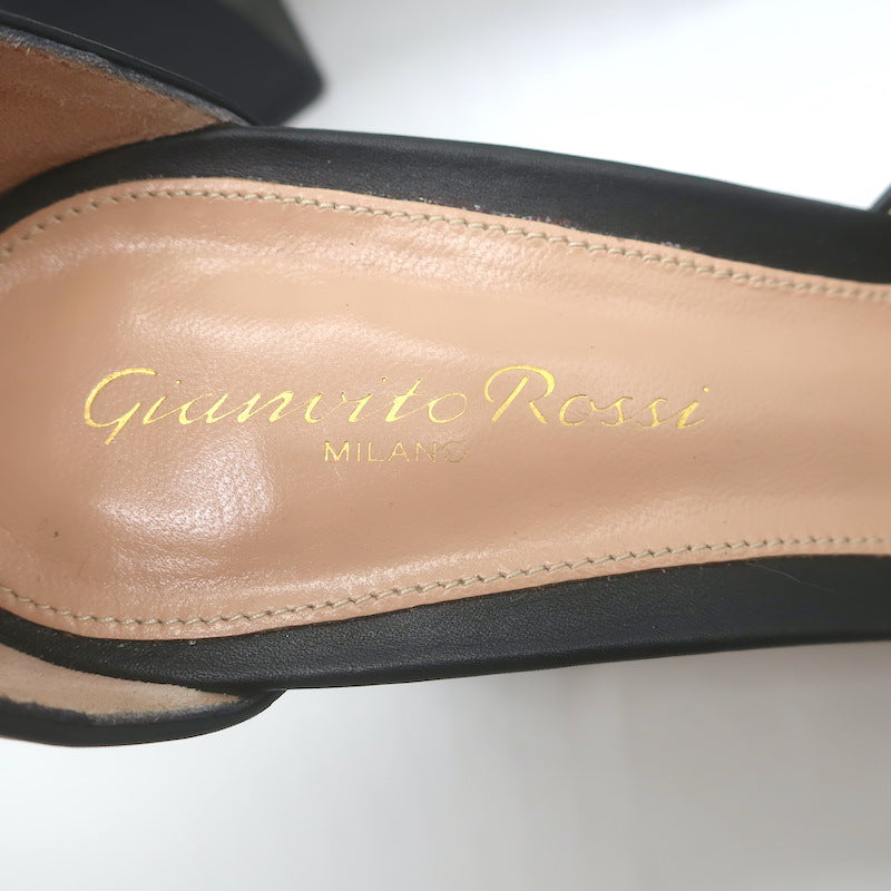Gianvito Rossi Vian Ankle Strap Platform Pumps Black Leather Size 39