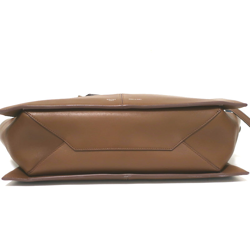 Celine Tri-Fold Medium Shoulder Bag Bi-Color Brown Leather &amp; Blue Suede