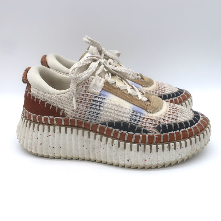 Chloe Nama Mesh Speckled-Platform Sneakers Ginger/Cream Size 36