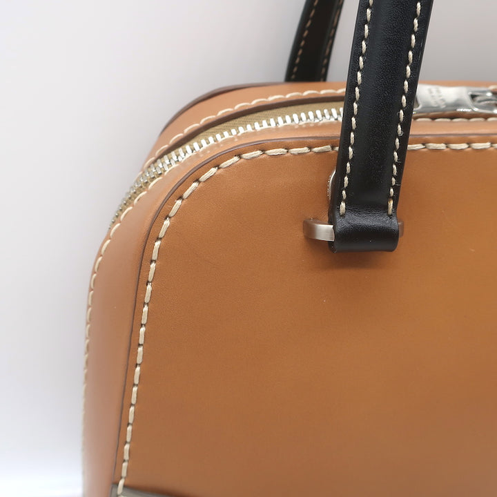 Prada City Stitch Pyramid Satchel Brown &amp; Black Leather Medium Crossbody Bag