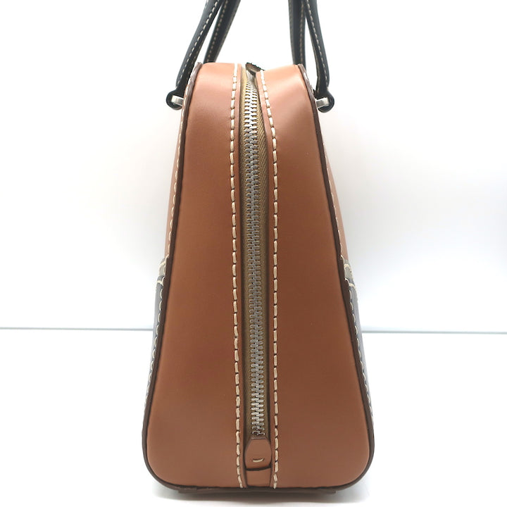 Prada City Stitch Pyramid Satchel Brown &amp; Black Leather Medium Crossbody Bag