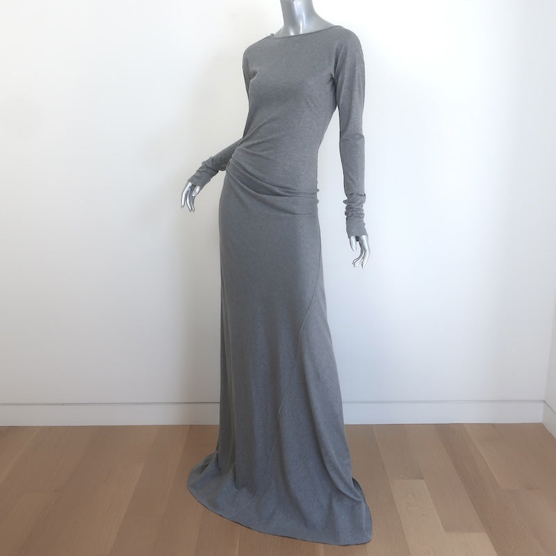 Victoria Beckham Ruched Cotton Jersey Maxi Dress Marled Gray Size US 4 NEW