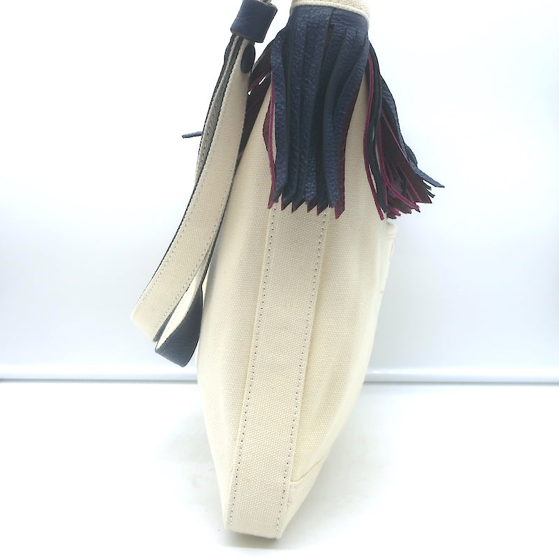 Tory Burch Fringed Canvas Crossbody Cream Small Shoulder Bag NEW