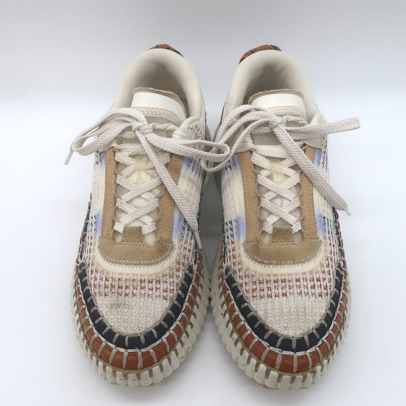 Chloe Nama Mesh Speckled-Platform Sneakers Ginger/Cream Size 36