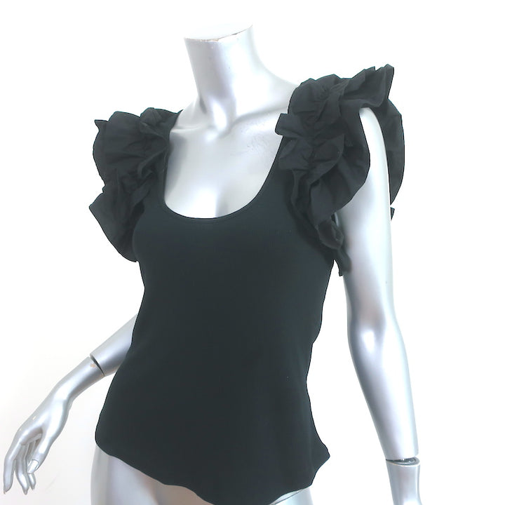 Ulla Johnson Ruffled Top Koa Black Rib Knit Size Medium