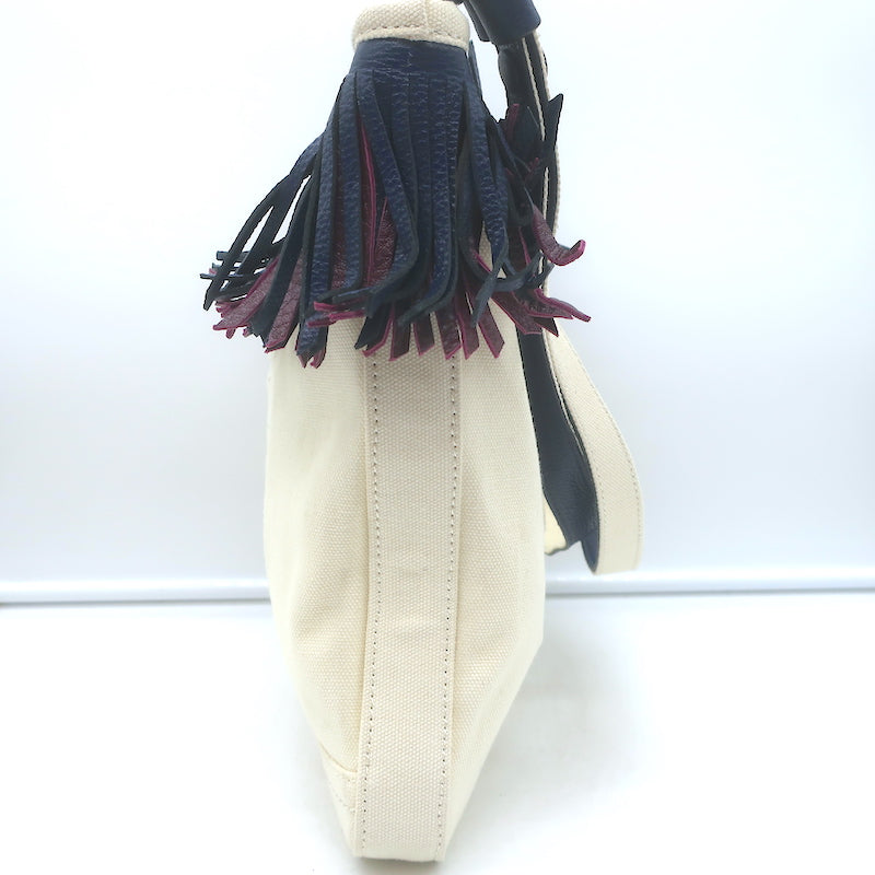 Tory Burch Fringed Canvas Crossbody Cream Small Shoulder Bag NEW