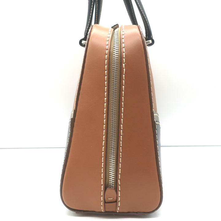 Prada City Stitch Pyramid Satchel Brown &amp; Black Leather Medium Crossbody Bag