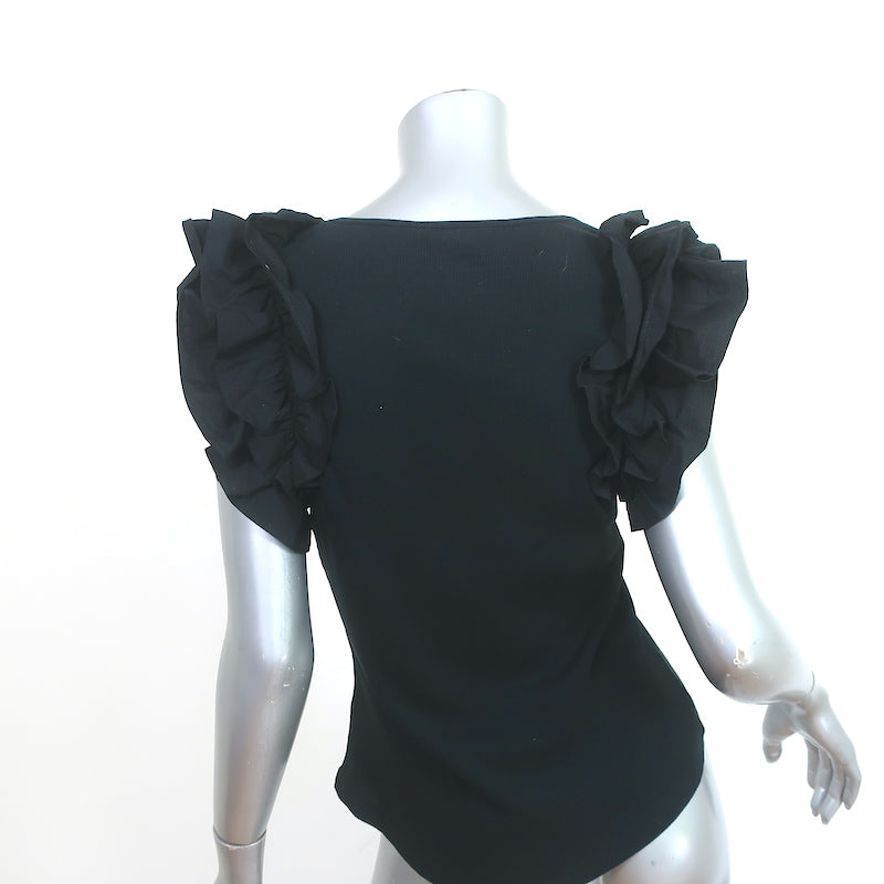 Ulla Johnson Ruffled Top Koa Black Rib Knit Size Medium
