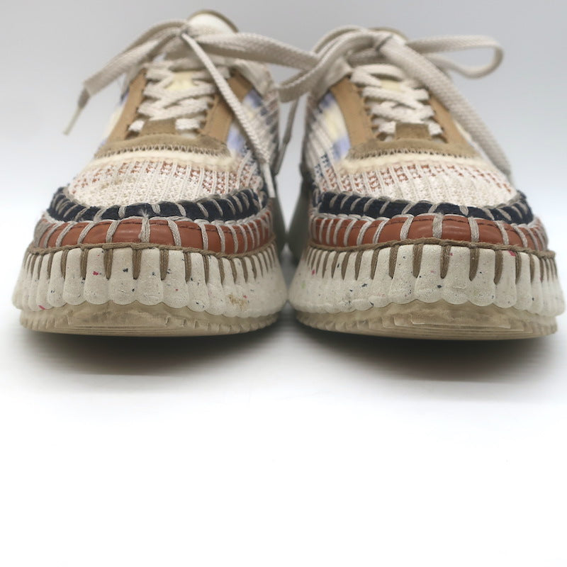 Chloe Nama Mesh Speckled-Platform Sneakers Ginger/Cream Size 36