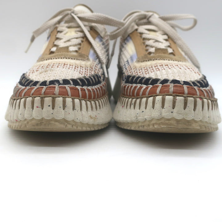 Chloe Nama Mesh Speckled-Platform Sneakers Ginger/Cream Size 36
