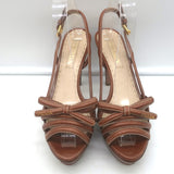Prada Slingback Bow Sandals Brown Leather Size 37.5 Open Toe Platform Heels
