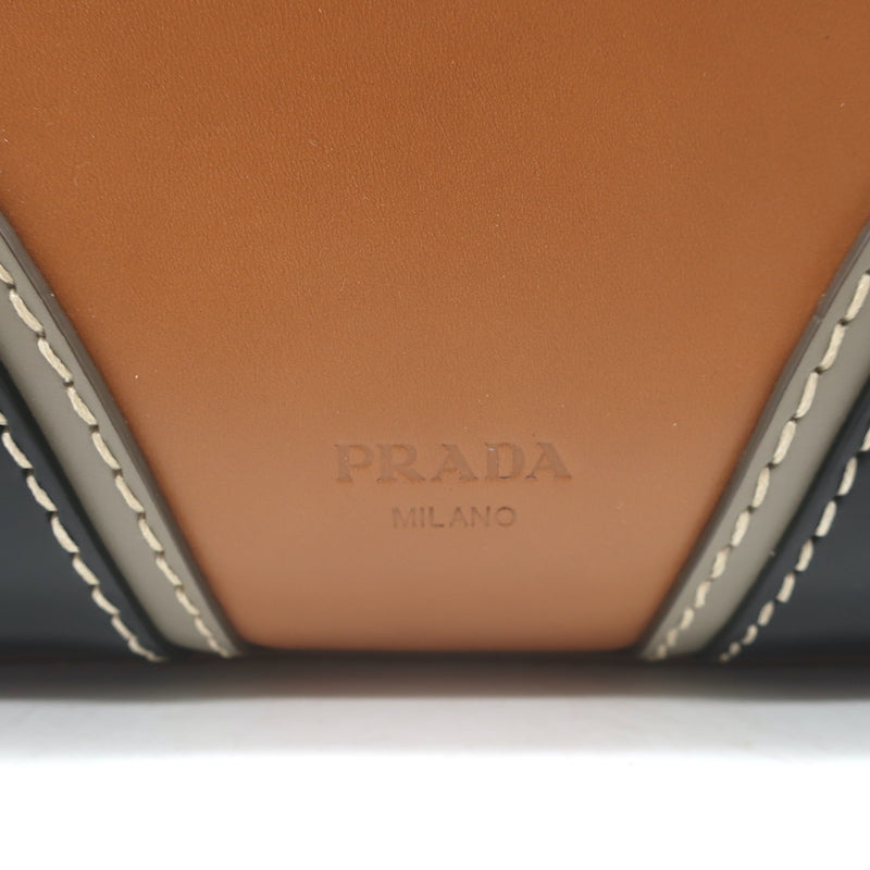 Prada City Stitch Pyramid Satchel Brown &amp; Black Leather Medium Crossbody Bag