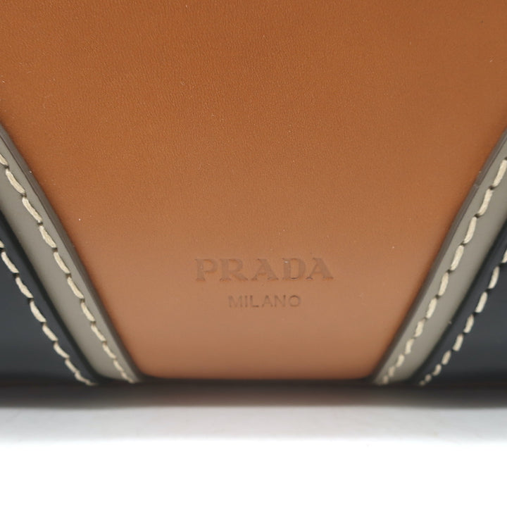 Prada City Stitch Pyramid Satchel Brown &amp; Black Leather Medium Crossbody Bag