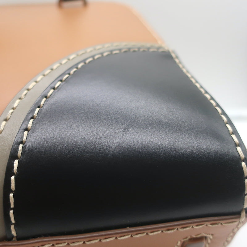 Prada City Stitch Pyramid Satchel Brown &amp; Black Leather Medium Crossbody Bag
