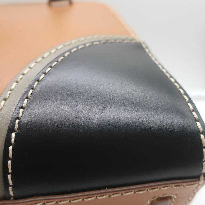 Prada City Stitch Pyramid Satchel Brown &amp; Black Leather Medium Crossbody Bag