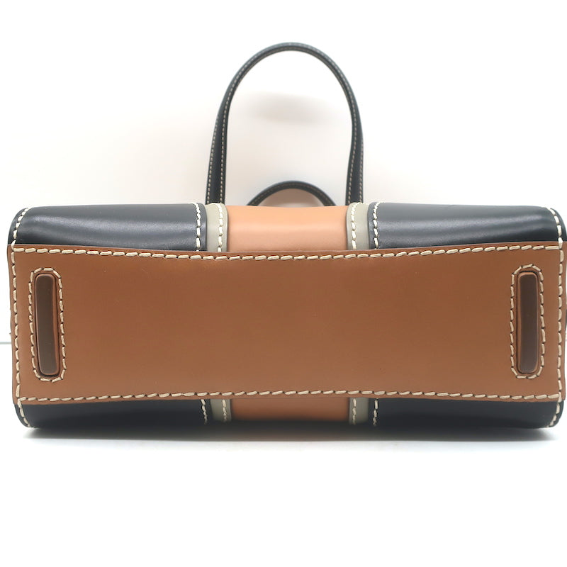 Prada City Stitch Pyramid Satchel Brown &amp; Black Leather Medium Crossbody Bag