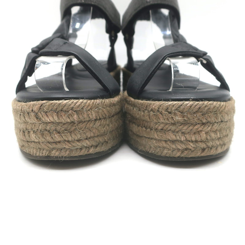Brunello Cucinelli Monili Platform Espadrille Sandals Black Leather Size 38
