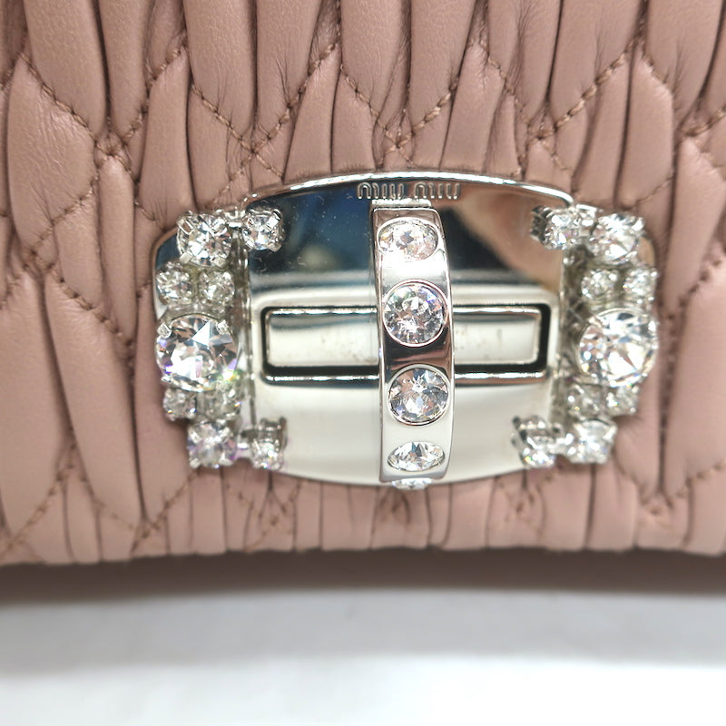 Miu Miu Crystal-Strap Flap Bag Cameo Pink Matelasse Leather Small Clutch
