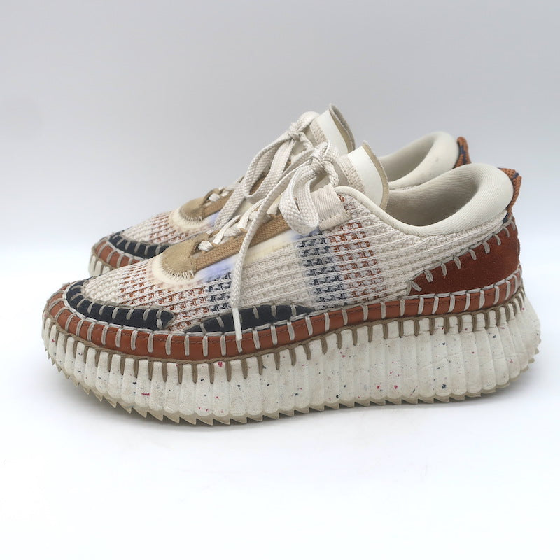 Chloe Nama Mesh Speckled-Platform Sneakers Ginger/Cream Size 36