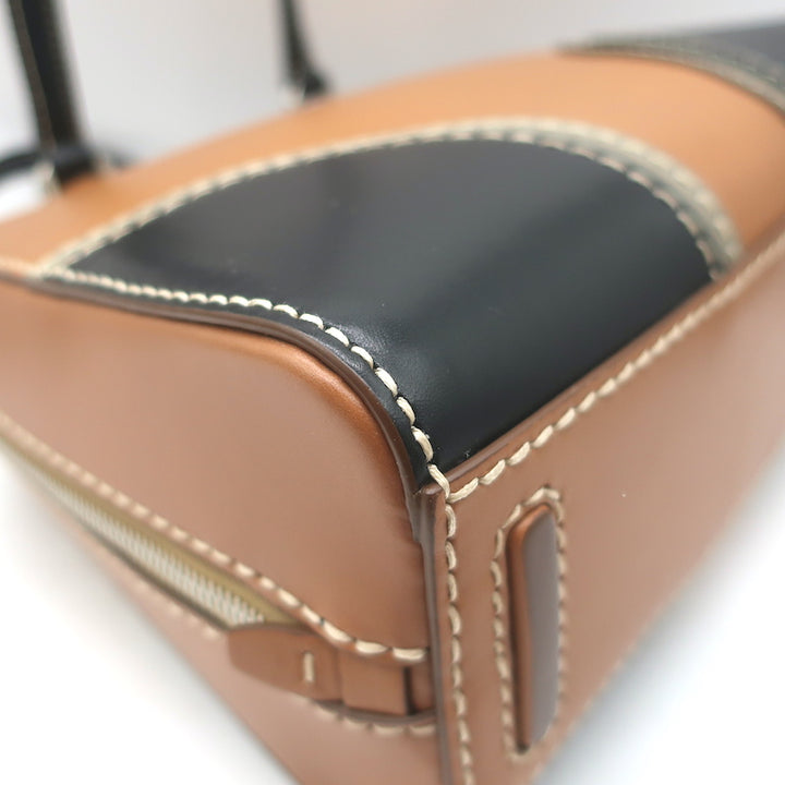 Prada City Stitch Pyramid Satchel Brown &amp; Black Leather Medium Crossbody Bag