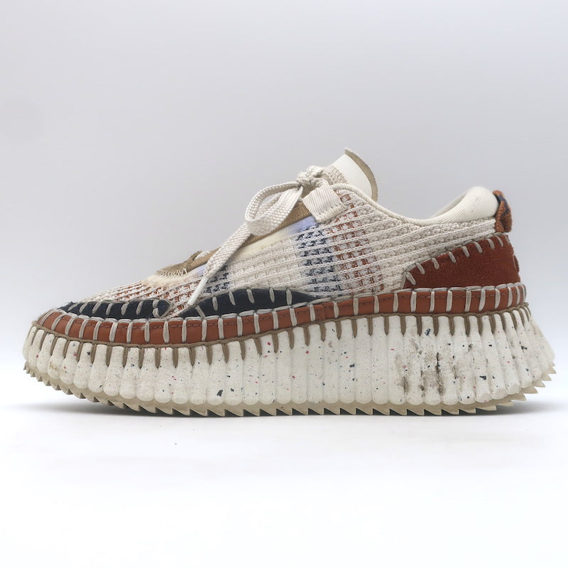 Chloe Nama Mesh Speckled-Platform Sneakers Ginger/Cream Size 36