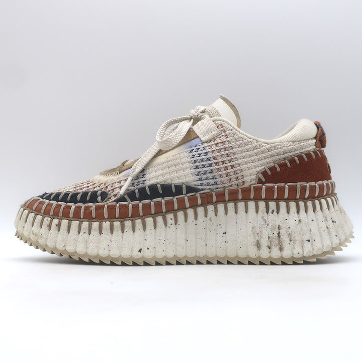 Chloe Nama Mesh Speckled-Platform Sneakers Ginger/Cream Size 36