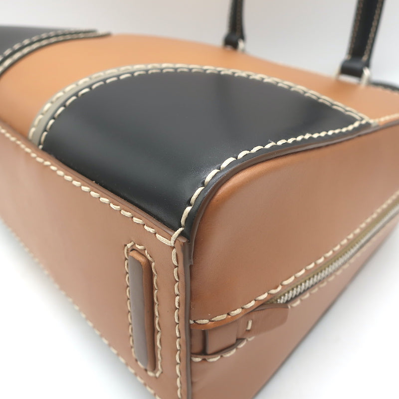 Prada City Stitch Pyramid Satchel Brown &amp; Black Leather Medium Crossbody Bag