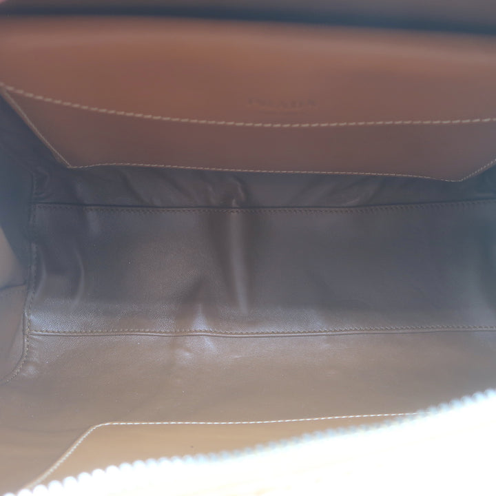 Prada City Stitch Pyramid Satchel Brown &amp; Black Leather Medium Crossbody Bag