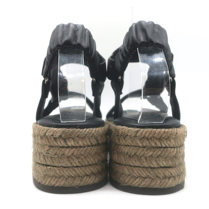Brunello Cucinelli Monili Platform Espadrille Sandals Black Leather Size 38