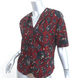 Isabel Marant Etoile V-Neck Top Jarvis Burgundy Floral Print Cotton Size 38