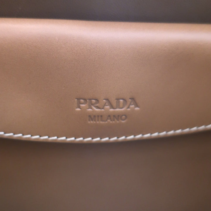 Prada City Stitch Pyramid Satchel Brown &amp; Black Leather Medium Crossbody Bag