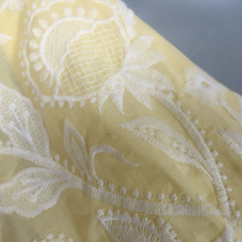 WAIMARI Paloma Smocked Embroidered Mini Dress Light Yellow Cotton Size Small