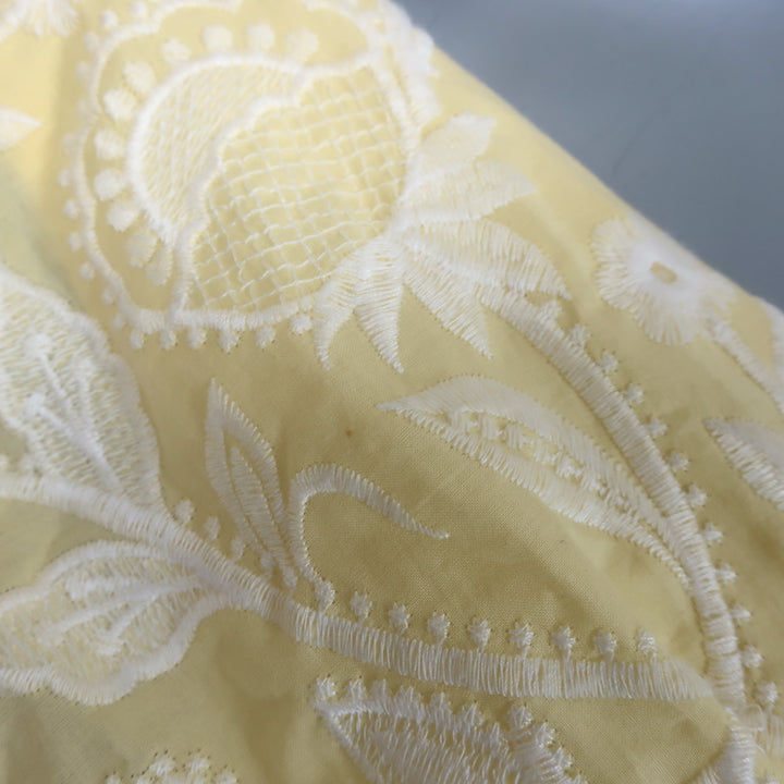 WAIMARI Paloma Smocked Embroidered Mini Dress Light Yellow Cotton Size Small