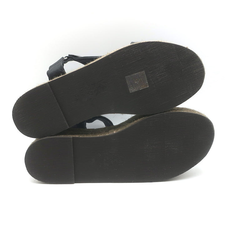 Brunello Cucinelli Monili Platform Espadrille Sandals Black Leather Size 38