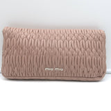 Miu Miu Crystal-Strap Flap Bag Cameo Pink Matelasse Leather Small Clutch