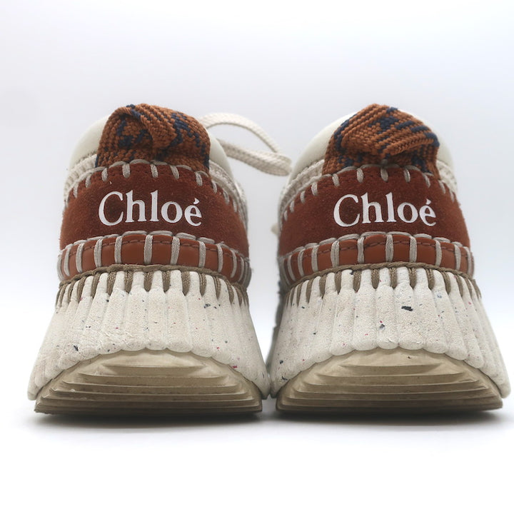 Chloe Nama Mesh Speckled-Platform Sneakers Ginger/Cream Size 36