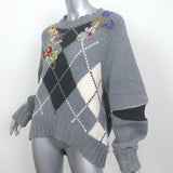 Alexander McQueen Bejeweled Argyle Sweater Gray Wool Size Large