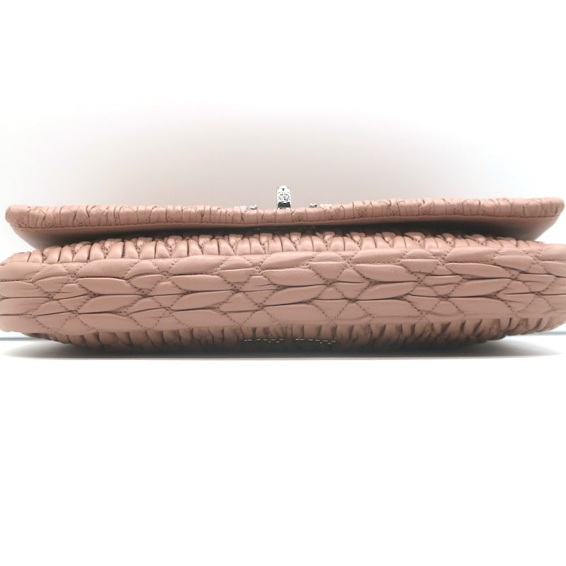 Miu Miu Crystal-Strap Flap Bag Cameo Pink Matelasse Leather Small Clutch