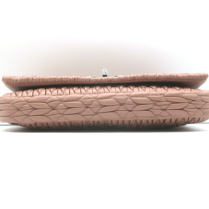 Miu Miu Crystal-Strap Flap Bag Cameo Pink Matelasse Leather Small Clutch