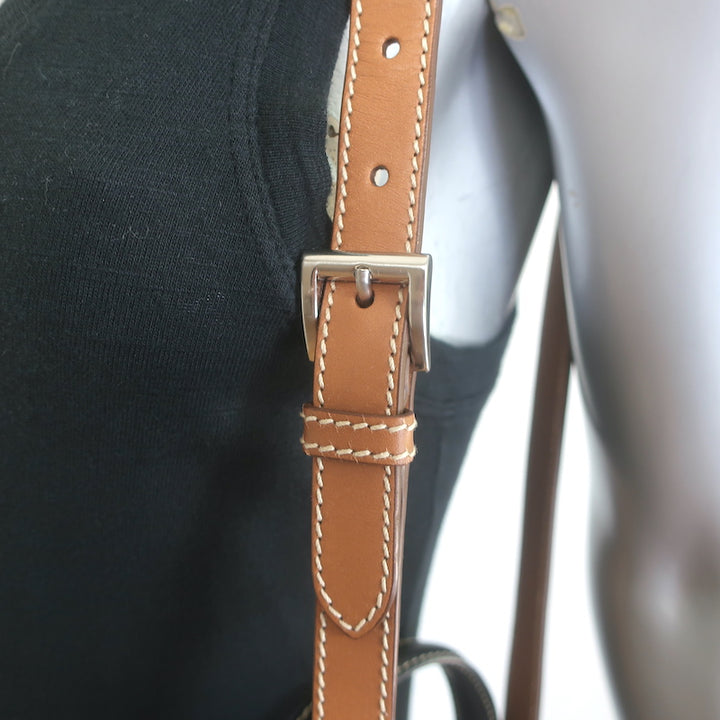 Prada City Stitch Pyramid Satchel Brown &amp; Black Leather Medium Crossbody Bag