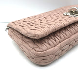 Miu Miu Crystal-Strap Flap Bag Cameo Pink Matelasse Leather Small Clutch