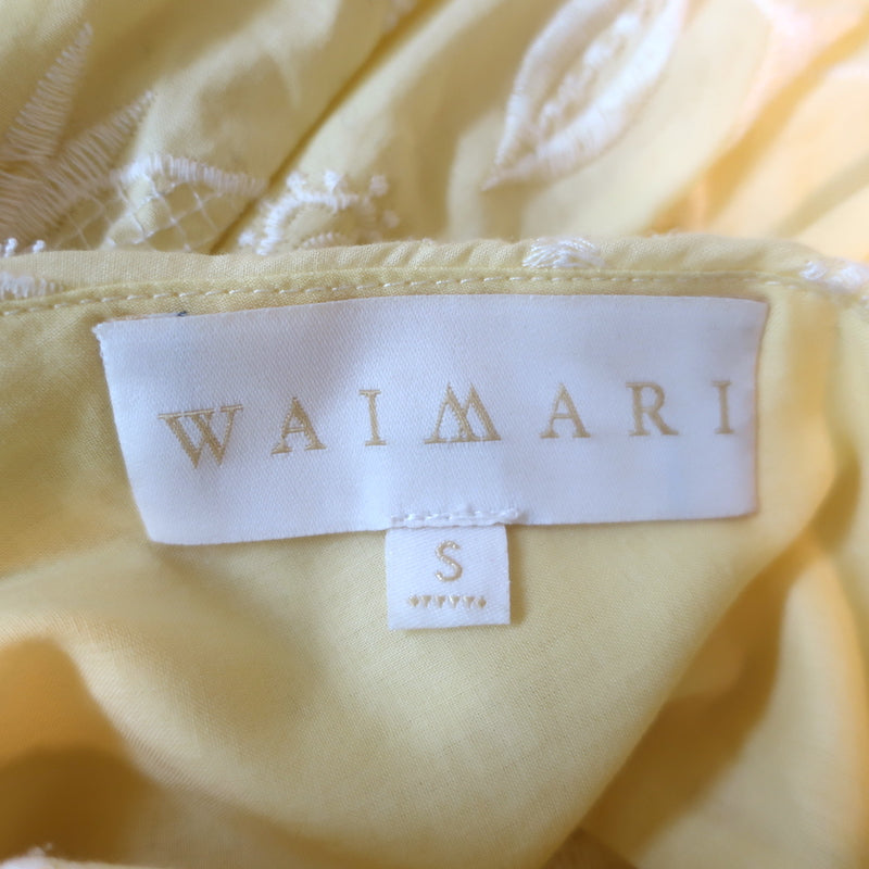 WAIMARI Paloma Smocked Embroidered Mini Dress Light Yellow Cotton Size Small