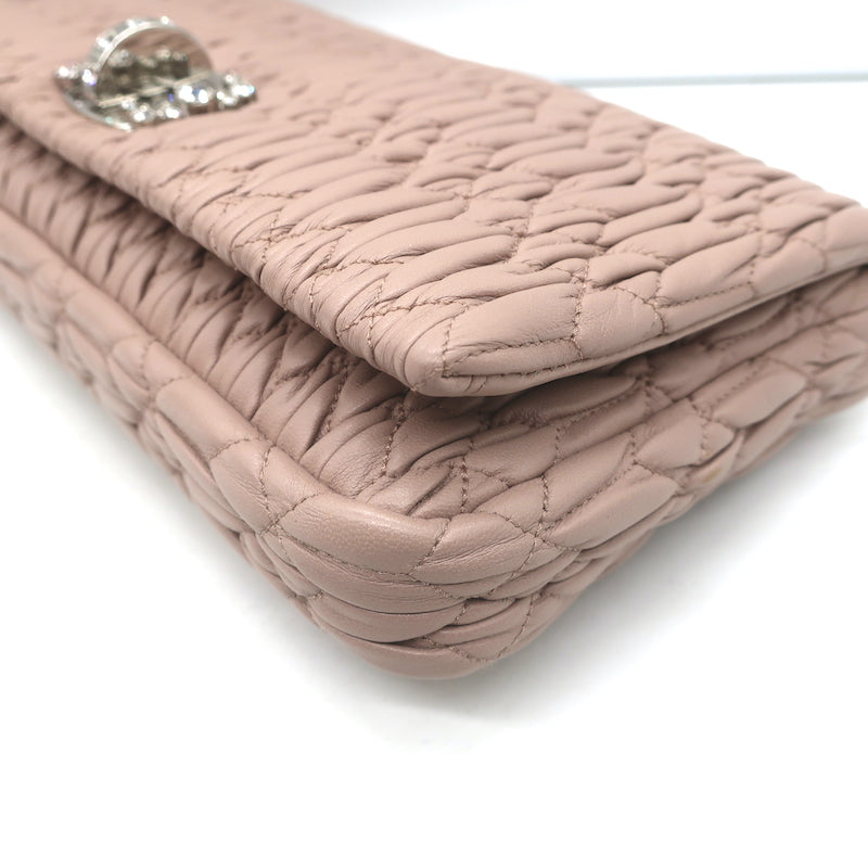 Miu Miu Crystal-Strap Flap Bag Cameo Pink Matelasse Leather Small Clutch