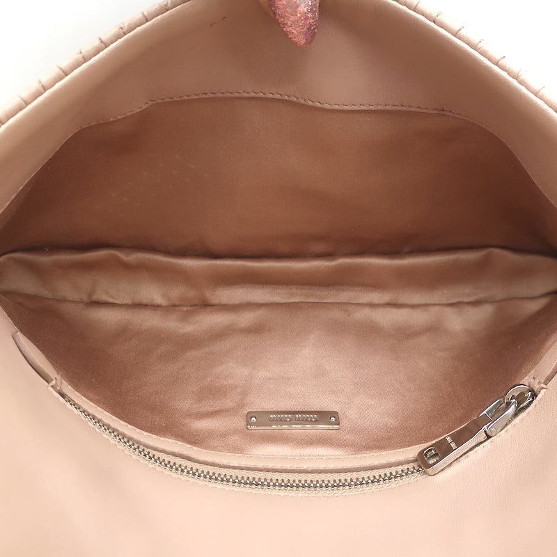 Miu Miu Crystal-Strap Flap Bag Cameo Pink Matelasse Leather Small Clutch