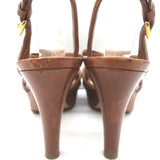Prada Slingback Bow Sandals Brown Leather Size 37.5 Open Toe Platform Heels
