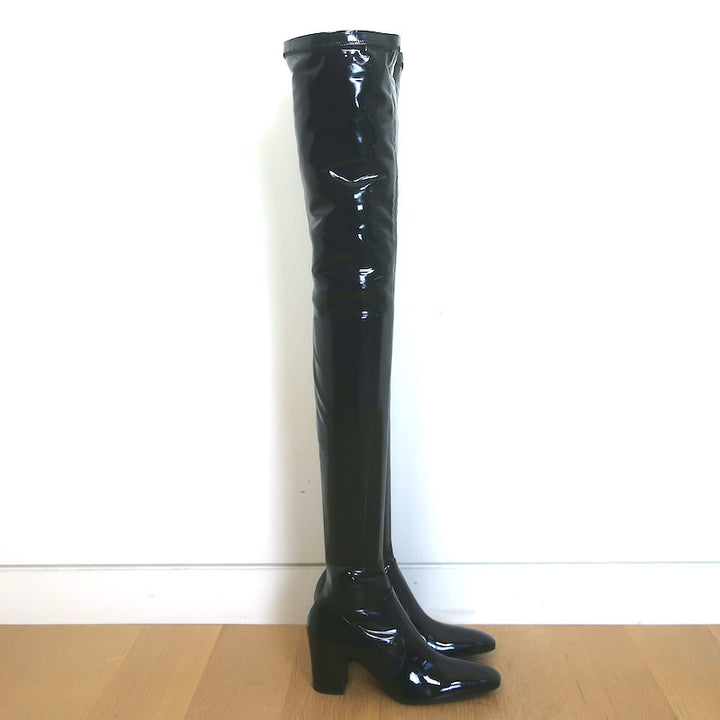 Saint Laurent Betty Thigh High Boots Black Stretch Vinyl Size 38.5