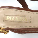 Prada Slingback Bow Sandals Brown Leather Size 37.5 Open Toe Platform Heels