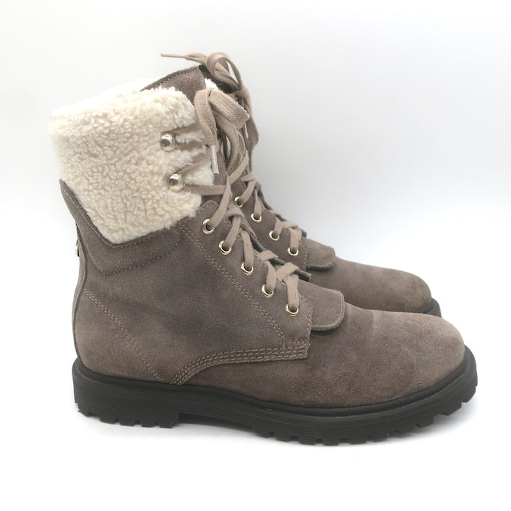 Moncler Patty Shearling Hiking Boots Taupe Gray Suede Size 36
