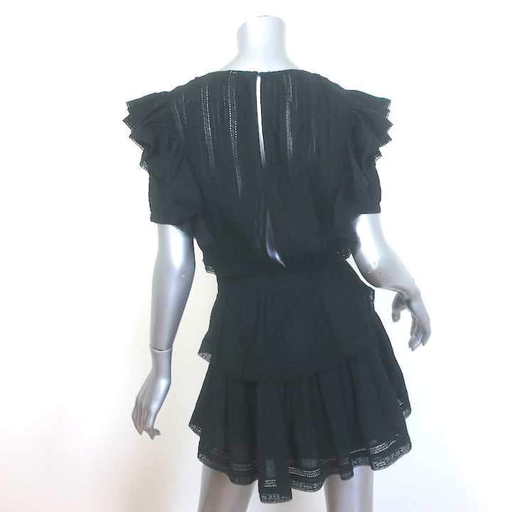 LoveShackFancy Natasha Ruffled Mini Dress Black Lace-Trim Swiss Dot Size Small
