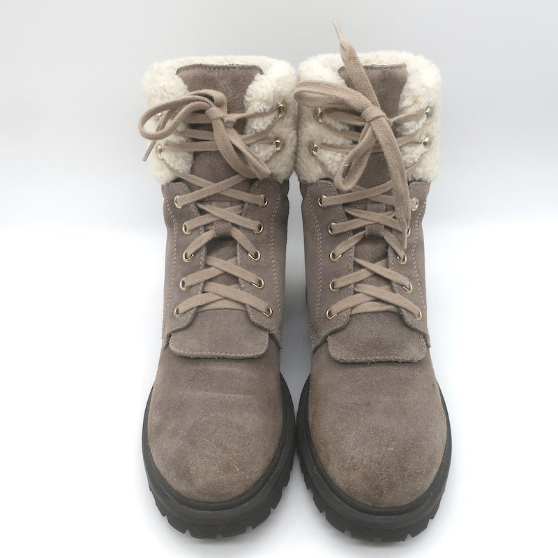 Moncler Patty Shearling Hiking Boots Taupe Gray Suede Size 36